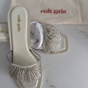 BRAND NEW Cult Gaia Uma Sandal FRINGE EMBELLISHED BEAD CLEAR WEDDING SLIDE